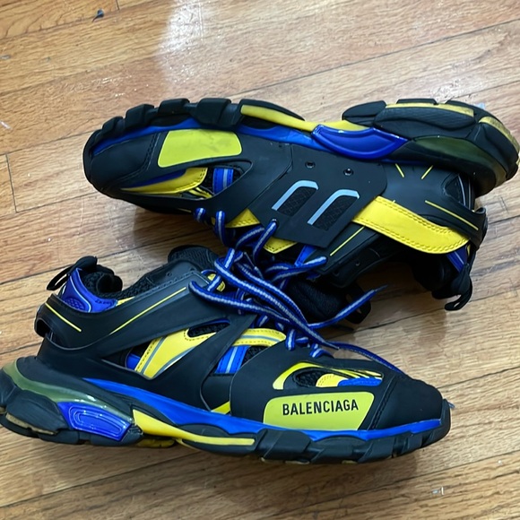 BALENCIAGA Women's Track Trainer Size 9 in Black Yellow Blue - Picture 3 of 9